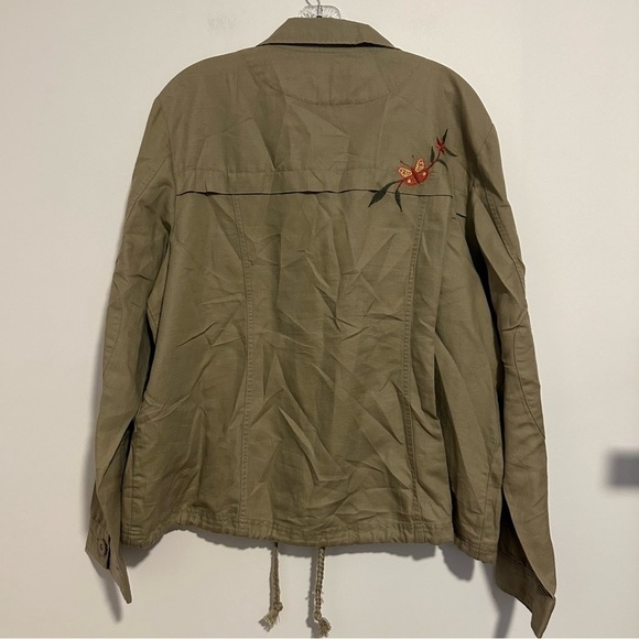 Orvis linen and cotton button down Jacket Amy green Embroidered floral Pockets - Picture 2 of 8